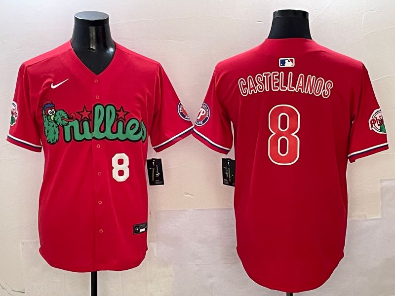 Men Philadelphia Phillies #8 Castellanos Red three generations Joint Name 2025 Nike MLB Jersey style 3